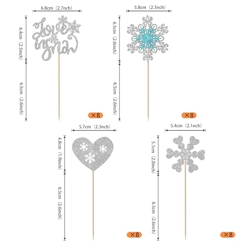 Winter Snowflake Cupcake Toppers Glitter Heart Design 9 - 24 Pack