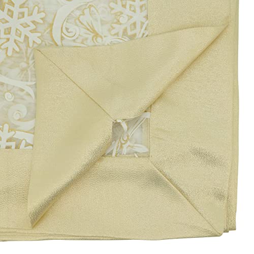 60x60 Inch Snowflake and Ribbon Tablecloth - Gold, Felicity Collection