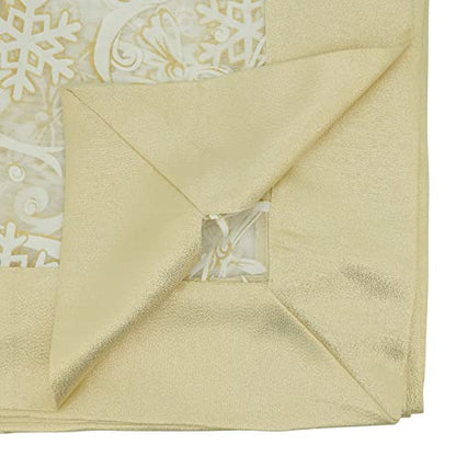 60x60 Inch Snowflake and Ribbon Tablecloth - Gold, Felicity Collection