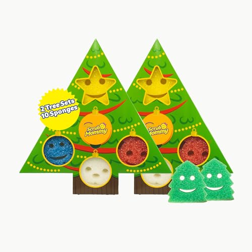 Holiday Christmas Tree Gift Box Set Non-Scratch Cleaning Sponges, 10 Count