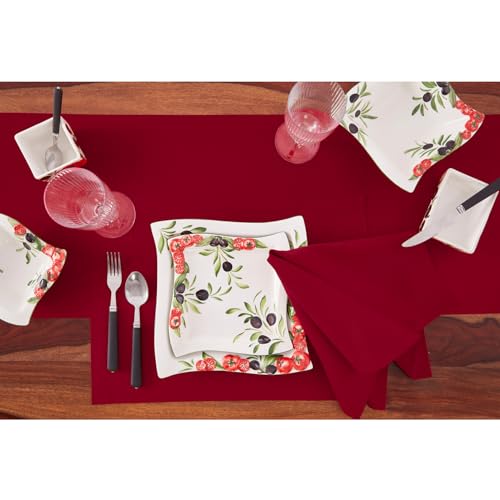 Cotton Linen Table Runner Red 14 x 120 Inches - Handcrafted Dining Decor