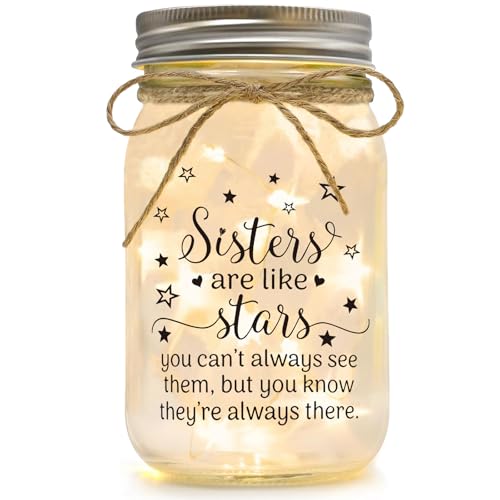 Stars Sisters Mason Jar Night Light - Sister Gift from Sister Birthday Christmas