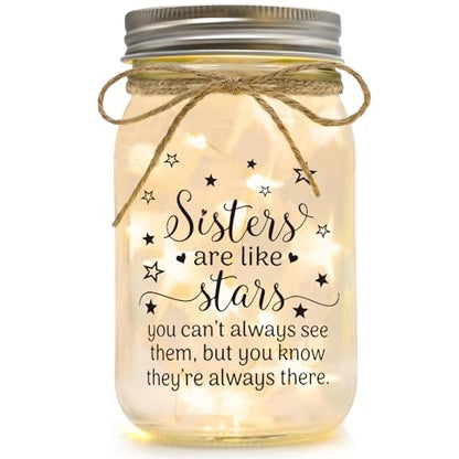 Stars Sisters Mason Jar Night Light - Sister Gift from Sister Birthday Christmas