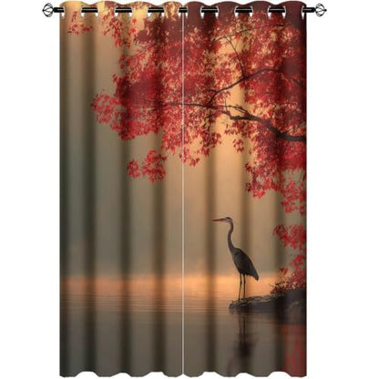 Blue Heron Maple Misty Forest Thermal Insulated Grommet Curtains - Set of 2, 21W x 45L