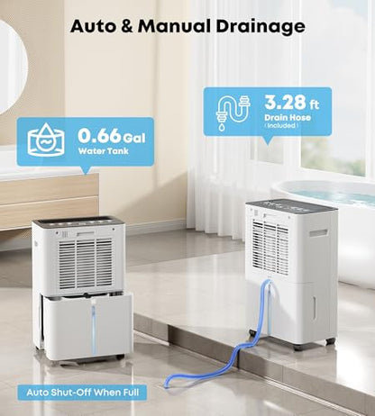 White 32 Pints Dehumidifier for Basement 2500 Sq.Ft - BANABIE