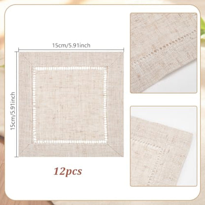 12-Pack Reusable Linen-Feel Cocktail Napkins - Absorbent & Elegant, 5.9x5.9 Inch