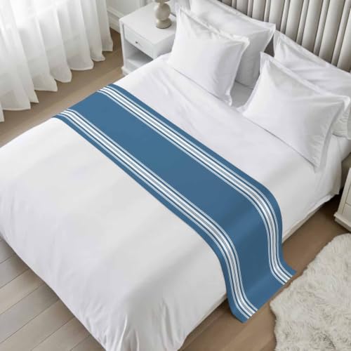 94x20 Inch Blue White Striped Bed Runner for King Bed Decorative Throw