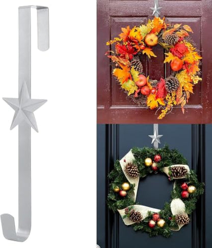 Silver Metal Wreath Hanger for Front Door - Over-the-Door Hook, 14-Inch, 1 Pack