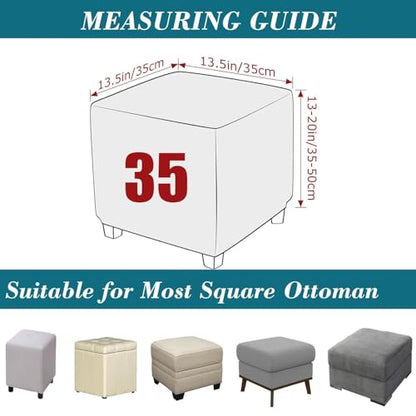 Square Ottoman Cover 14-44 Inch Stretch Checked Slipcover with Elastic - Camel 14/35x35cm