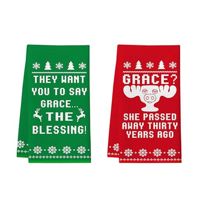 Christmas Vacation Gift Set - 2 Pack Funny Holiday Kitchen Towels, Griswold Family, Grace Variation