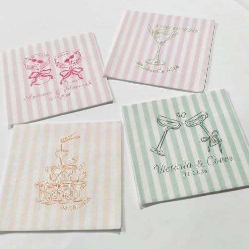 Personalized Wedding Napkins with Name and Date - Style 2, Custom Striped Cocktail Party Supplies