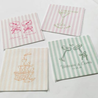 Personalized Wedding Napkins with Name and Date - Style 2, Custom Striped Cocktail Party Supplies
