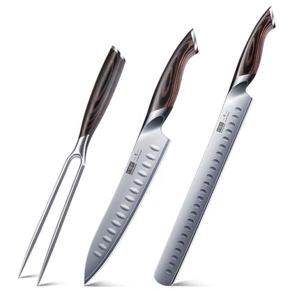 Professional Japanese High-Carbon Steel Carving Knife & Meat Fork Set - 8 Inch Slicing Knife, 7 Inch Fork