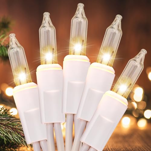 Meteds Christmas String Lights 50 Count Warm White Connectable 13Ft White Wire