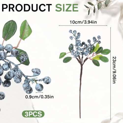 Fake Blueberries with Natural Stems - 3 Pack Artificial Blueberry Decor