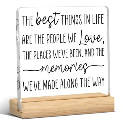 Inspirational Desk Sign for Women - Motivational Quote Acrylic Decor with Wooden Base - The Best Things in Life - Office Gift