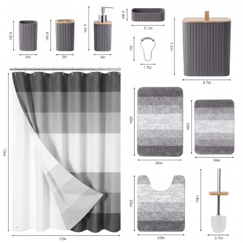 Britimes 23-Piece Bathroom Accessory Set with Waterproof Liner - Grey Ombre