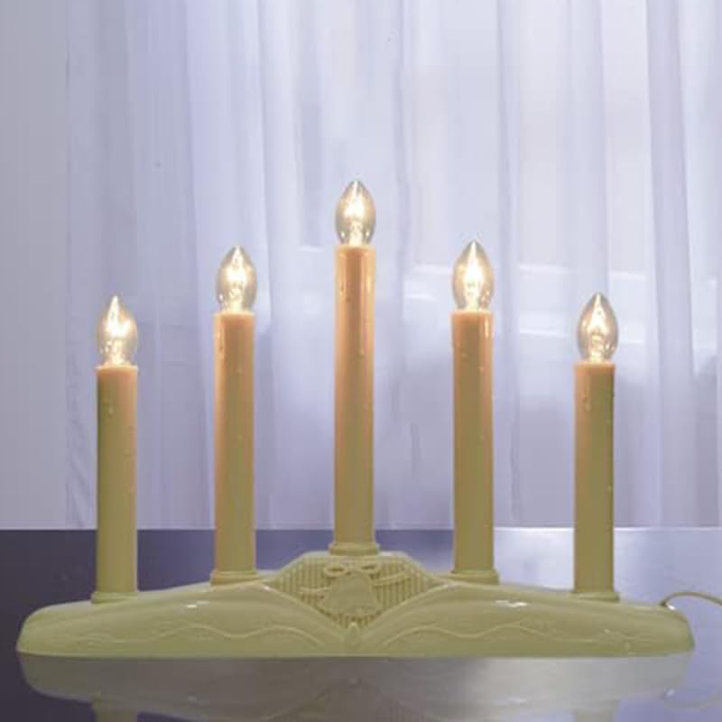 5 Light Vintage Electric Candolier Window Candles with Ivory Bases - 6 C7 Bulbs, Variation: Clear+5 Lights