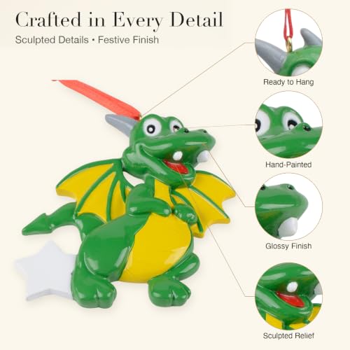 Personalized Green Dragon Christmas Ornament - Kids Fantasy Keepsake