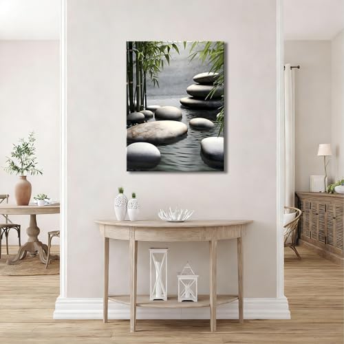Calm Water & Bamboo Framed Wall Art - Zen Spa Bathroom Decor 16x24