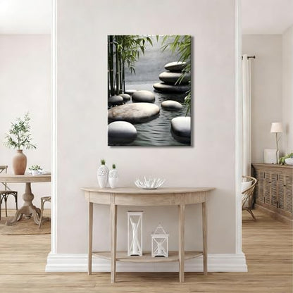 Calm Water & Bamboo Framed Wall Art - Zen Spa Bathroom Decor 16x24