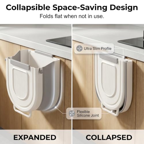 Multipurpose Hanging Collapsible Trash Can - Gray, 8.5x8.7x4.9in, 1.84 Gal