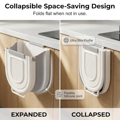Multipurpose Hanging Collapsible Trash Can - Gray, 8.5x8.7x4.9in, 1.84 Gal