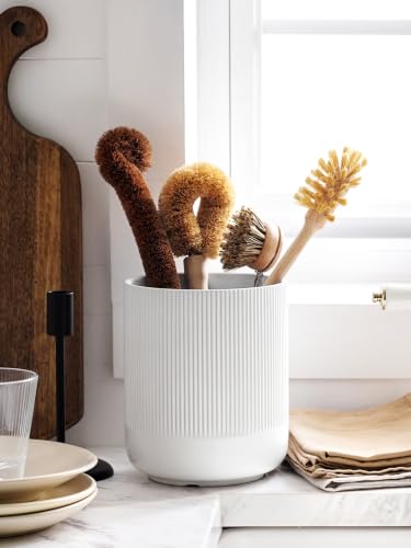 Large Ceramic Kitchen Utensil Holder White 7.3 Inch Countertop Organizer