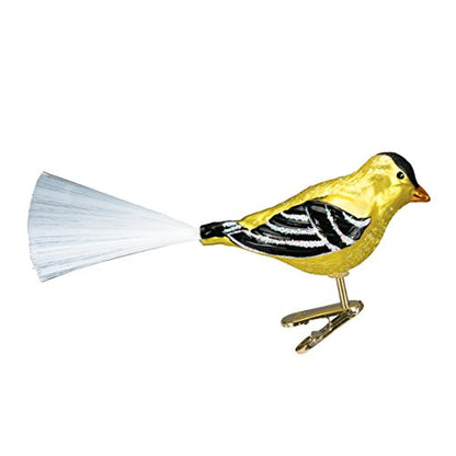 Bird Watcher Glass Christmas Ornament - Hand-Painted Western Goldfinch, 5¾"
