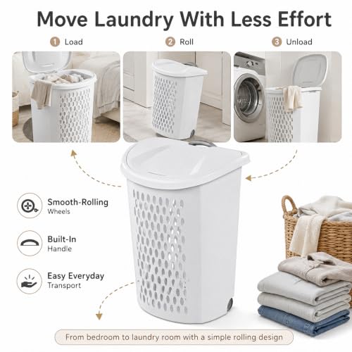 135L Wheeled Plastic Laundry Hamper with Heavy-Duty Wheels & Ventilated Design