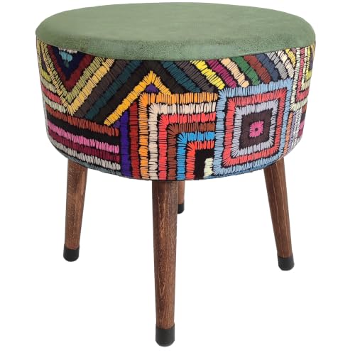 Bohemian Rainbow Pouf Ottoman Foot Rest - Round Living Room Decorative Stool
