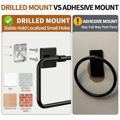 Jesginboo Hand Towel Holder for Bathroom Black 1 Pack Rectangular Wall Mount