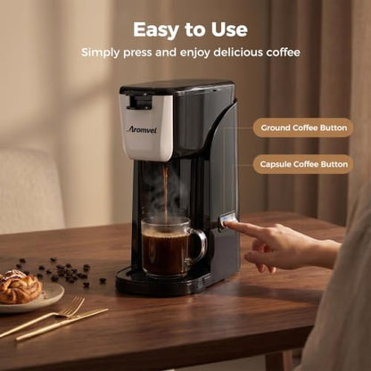 Silver 2-in-1 Single Serve Coffee Maker with K Cup & Ground Coffee - Travel Mug Friendly