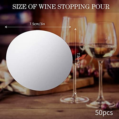 Skyley 50 Pieces Silver Wine Pourer Liquor Stopping Pouring Discs Aluminum Foil Wine Whisky Pourer Thin Reusable Spout Disks for Beverage Beer Liquid Dispenser Bar Party Gift