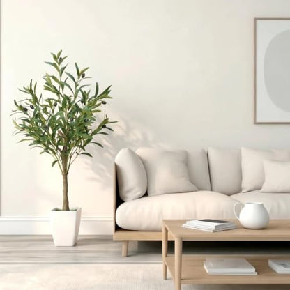 Small Faux Olive Tree 3FT with White Planter - Realistic Artificial Indoor Plant