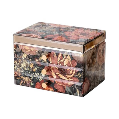 Homruilink Peony Glass Jewelry Box for Women - 3 Layer, Decorative Organizer