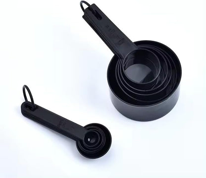 Ovenza Measuring Cups and Spoons Set - 10-Piece Plastic Kitchen Tools for Baking | Black Color