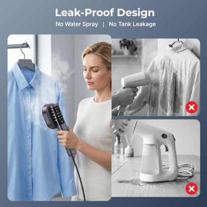 Travel Handheld Garment Steamer with Leak-Proof Water Tank - 15s Fast Heat Up, Adjustable Temperature