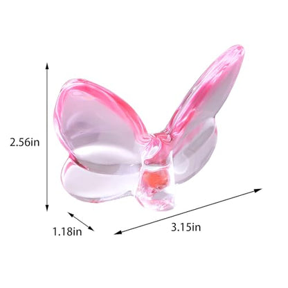 Pink Butterfly Crystal Figurines - Glass Wedding & Holiday Decor - 2 Pack