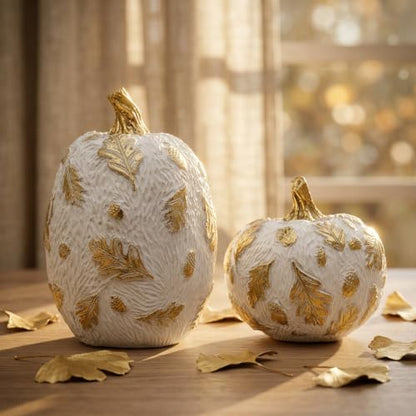 Fall Pumpkin Decor Set with Gold Accents for Harvest Table and Thanksgiving