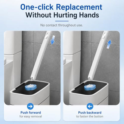 Disposable Toilet Brush Kit with 2 Handles & Holders + 64 Refill Heads - Hygienic No-Touch System