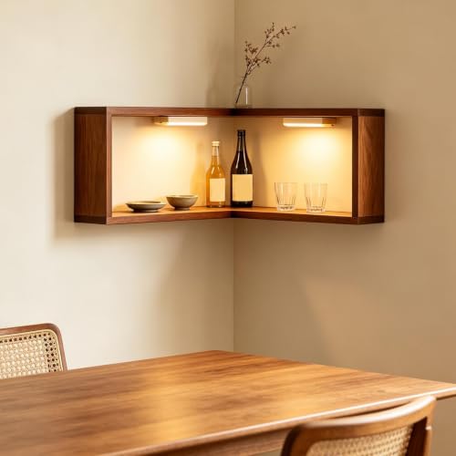 Corner Shelf Wall Mounted L-Shaped LED Lights Display Organizer - Concave Model