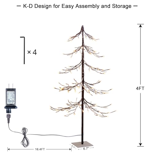 4FT Lighted Snow Tree with 112 LED Warm White Lights - Indoor & Outdoor Decoration