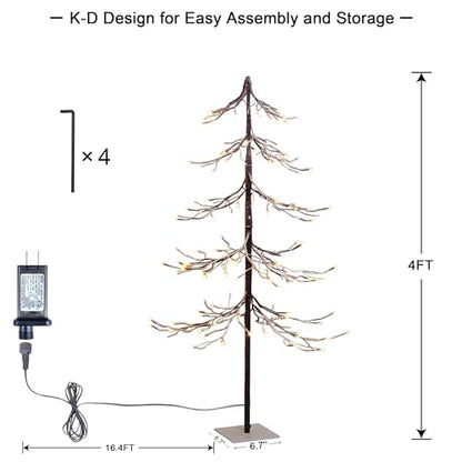 4FT Lighted Snow Tree with 112 LED Warm White Lights - Indoor & Outdoor Decoration