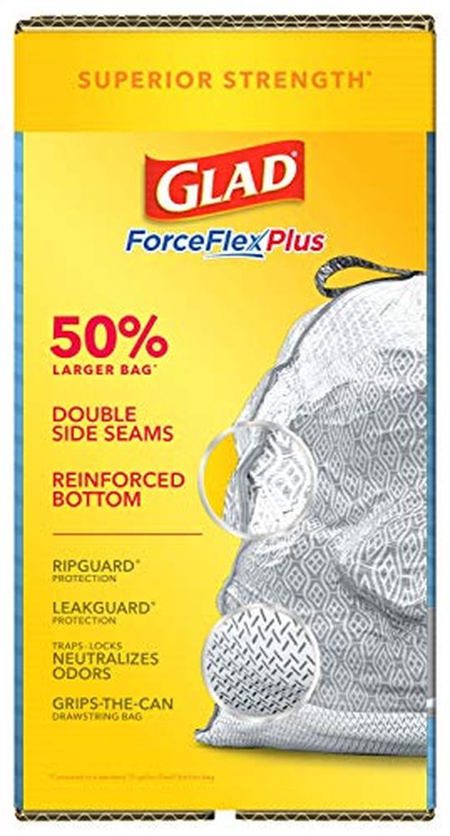 Glad Trash Bags, Force Flex Kitchen Pro Drawstring Garbage Bags, Fresh Clean, 80 Count