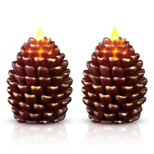 Flameless Christmas Pinecone Candles Set - Red-Brown Thanksgiving Decor