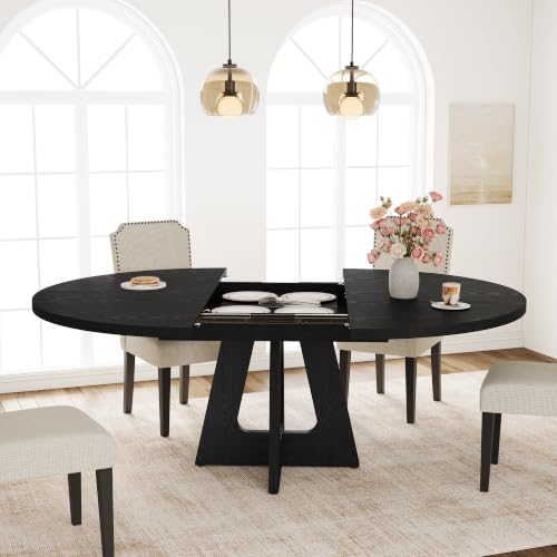 Extendable Round Dining Table 47.24-63 Inches Black - Seats 4-8