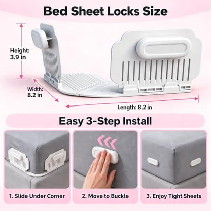 4 Pack Bed Sheet Holders for Corners - Keep Sheets Taut & Secure
