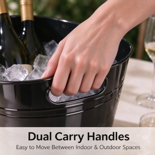 Large Black Ice Bucket with Handles, 17.6 Inch Party Tub for Drinks & Snacks