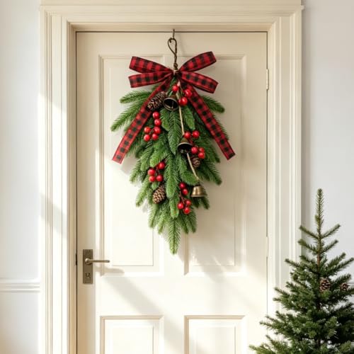 2Pcs 19.7-Inch Lighted Christmas Teardrop Swag for Front Door Decor - Variation of THIS listing